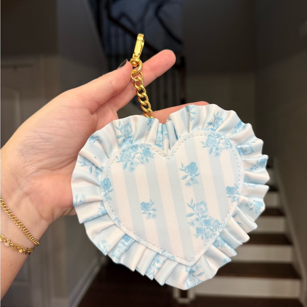 Stoney Clover Heart-Shaped Blue and White Ruffled bag charm